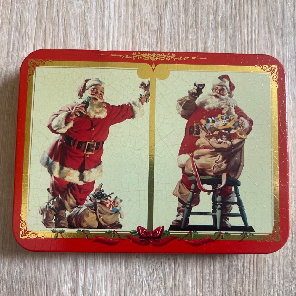 Vintage 1994 Coca-Cola Santa Claus Nostalgia Playing Cards 2 Sealed Decks In Tin